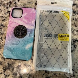 NWT iPhone 13 case pink and blue marble design with ring stand